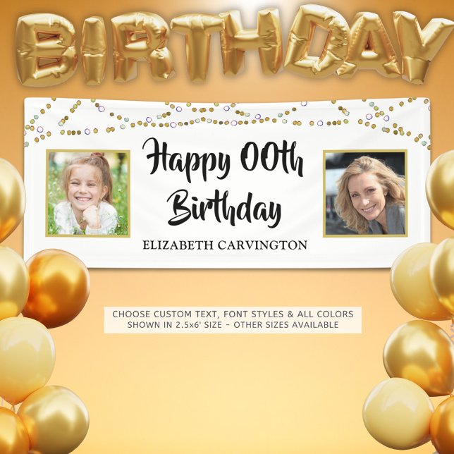 Any Birthday Then & Now Photos Black Name Banner (Creator Uploaded)