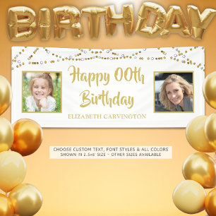 Any Birthday Then & Now Photos Gold Name Banner