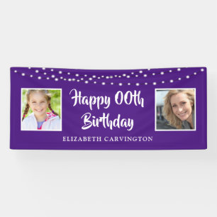 Any Birthday Then & Now Photos Lights Purple Banner