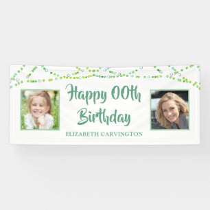 Any Birthday Then & Now Photos Neo Mint Green Banner
