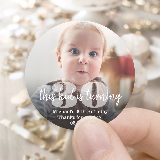 ANY Birthday "This Kid" Modern Photo Overlay Classic Round Sticker (Creator Uploaded)