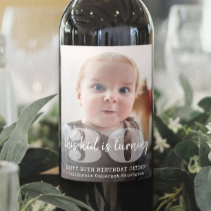 ANY Birthday "This Kid" Modern Photo Overlay Wine Label