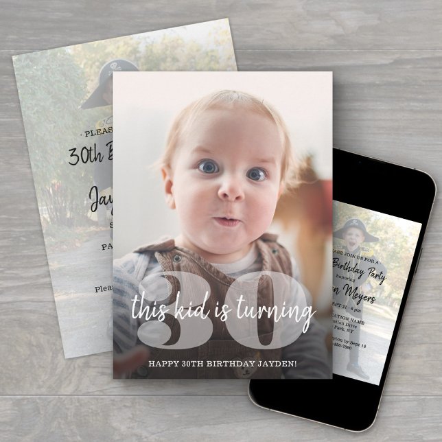 ANY Birthday "This Kid" Simple Modern 2 Photo Invitation (Creator Uploaded)