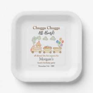Any Birthday Watercolor Brown Train Fun Express Paper Plate