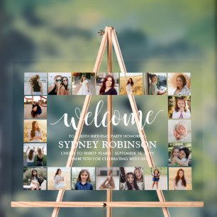 ANY Birthday Welcome Script 20 Photo Collage Party Acrylic Sign