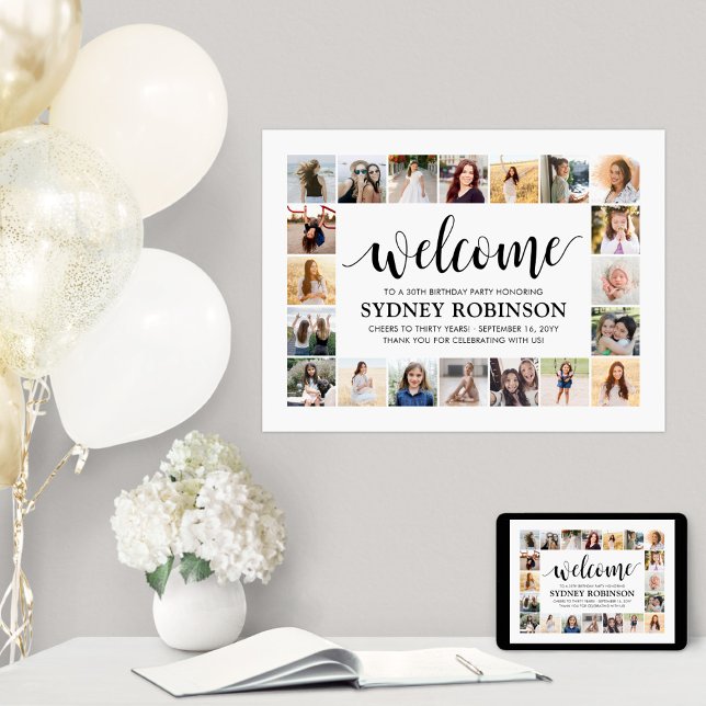 ANY Birthday Welcome Script 20 Photo Collage Party Poster (Creator Uploaded)