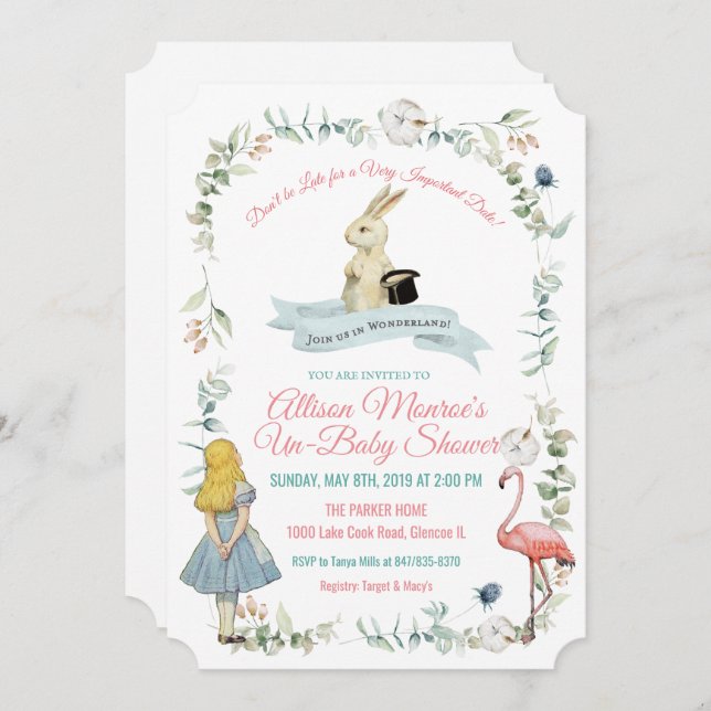 ANY COLOR - Alice in Wonderland Baby Shower Invitation (Front/Back)
