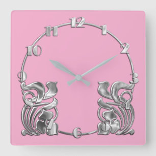 Any Color Art Deco Silver Design Square Wall Clock
