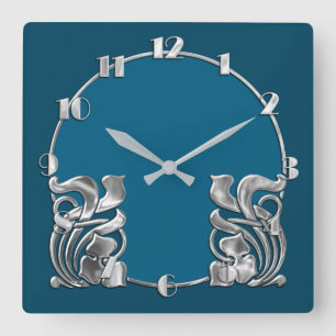 Any Color Art Deco Silver Design Square Wall Clock
