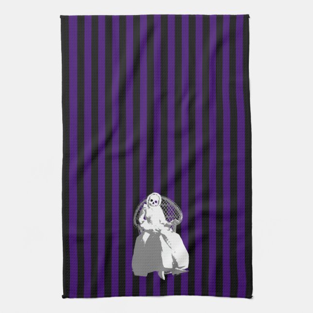 ANY COLOR! Black Stripe Skeleton Doll Tea Towel (Vertical)