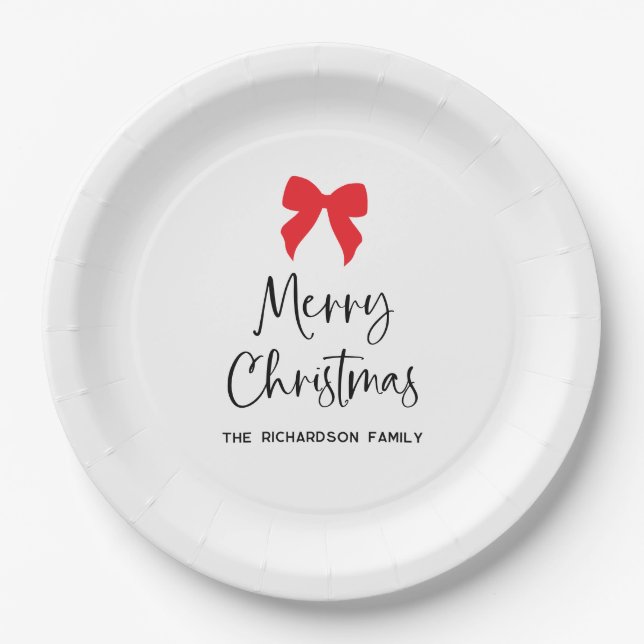 Any Color Bow | Chic Coquette Merry Christmas Paper Plate (Front)