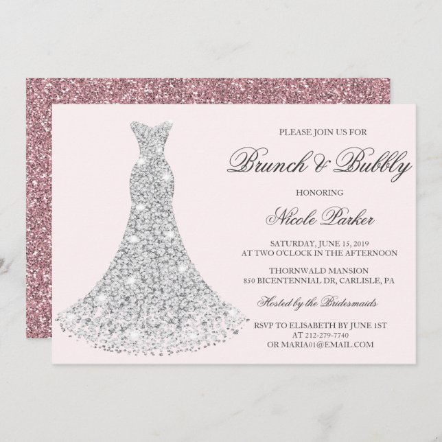 ANY COLOR -  Brunch & Bubbly Gown Invitation (Front/Back)