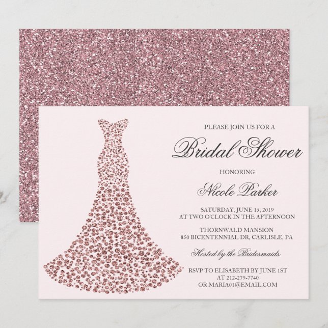 ANY COLOR - Diamond Gown Bridal Shower Invitation (Front/Back)
