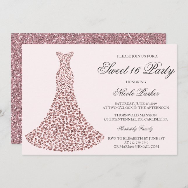 ANY COLOR - Diamond Gown Sweet 16 Invitation (Front/Back)