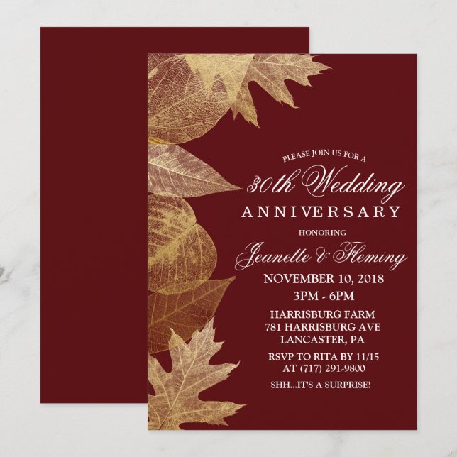 ANY COLOR - Fall Wedding Anniversary Invitation (Front/Back)