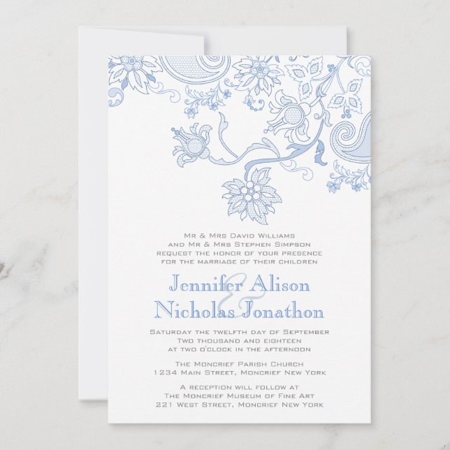 Any Color Flowers and Foliage Lace Wedding Invites (Front)