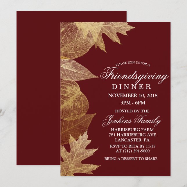 ANY COLOR - Friendsgiving Dinner Leaves Invitation (Front/Back)