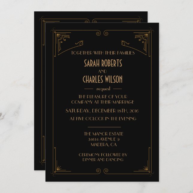ANY COLOR - Great Gatsby Art Deco Invitation (Front/Back)