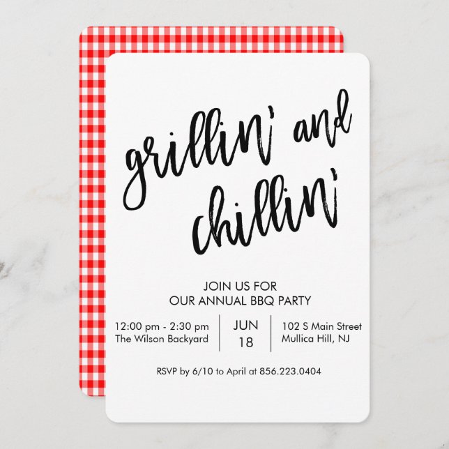 ANY COLOR - Grillin and Chillin BBQ Invitation (Front/Back)