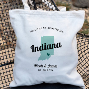Any Color Indiana Map Wedding Welcome Bag, Tote Bag
