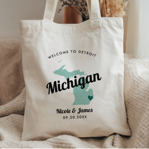 Any Color Michigan Map Wedding Welcome Bag, Tote Bag
