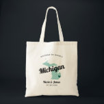 Any Color Michigan Map Wedding Welcome Bag, Tote Bag<br><div class="desc">Wedding weekend welcome gift bag for out of town guests to your wedding, featuring image of Michigan. You may edit the colors for any part of this design, as well as move the heart to the location of your wedding. To change colors, click personalize and then "edit using the design...</div>