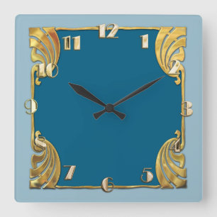 Any Color Monotone Art Deco Gold Design Square Wall Clock