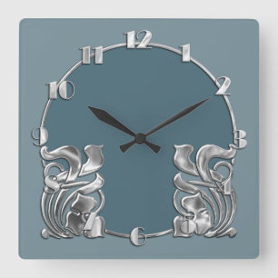 Any Color Monotone Art Deco Silver Design Square Wall Clock