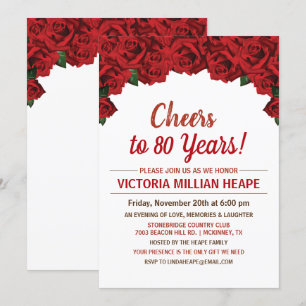 ANY COLOR or AGE - Red Roses Birthday Invitation