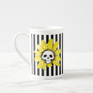 ANY COLOR! STRIPE Skull Sunflower Tea Cup