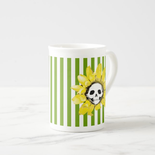 ANY COLOR STRIPE Skull Sunflower Tea Cup (Front Right)