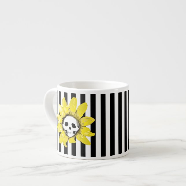 ANY COLOR! STRIPE Skull Sunflower Tiny Tea Cup (Front Left)