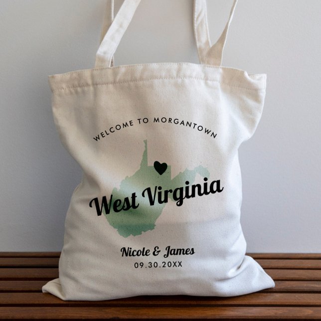 Any Color West Virginia Map Wedding Welcome Bag, Tote Bag (Creator Uploaded)