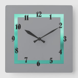 Any Color with Aqua Border Square Wall Clock