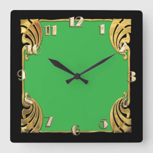 Any Color with Black Art Deco Gold Design Square Wall Clock