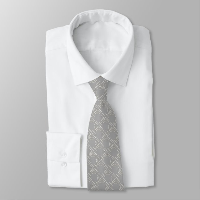 Any Color with Silver Menorah Pattern Tie (Tied)