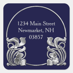 Any Colour Art Deco Return Address Silver Square Sticker