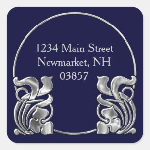 Any Colour Art Deco Return Address Silver Square Sticker