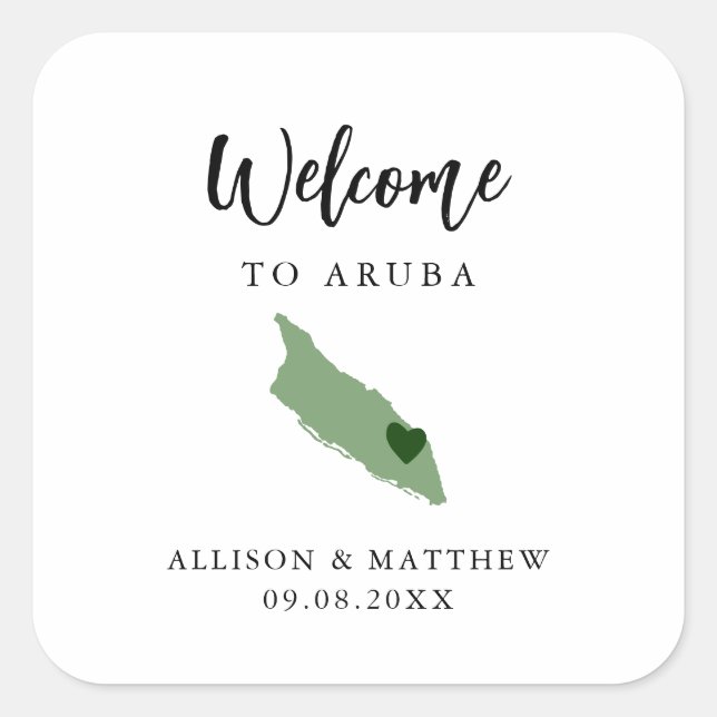 Any Colour Aruba Wedding Welcome Bag or Box Square Sticker (Front)