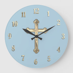 Any Colour Background Gold Cross Large Clock