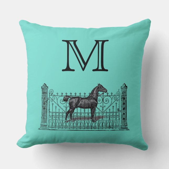 Any Colour Background - Monogram Equestrian Cushion (Front)