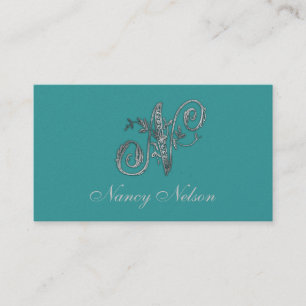 Any Colour Background with "Silver" Fancy Initial Business Card