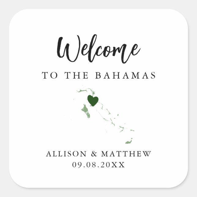 Any Colour Bahamas Wedding Welcome Bag or Box Square Sticker (Front)