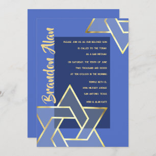Any Colour Bar Mitzvah Large Gold Star of David Invitation