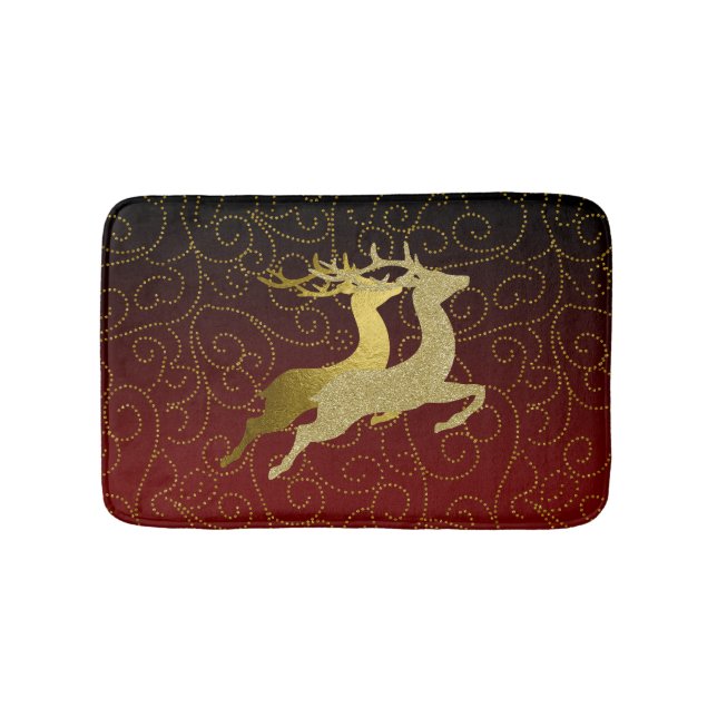 Any Colour Black Ombre Two Gold Reindeer Holiday Bath Mat (Front)