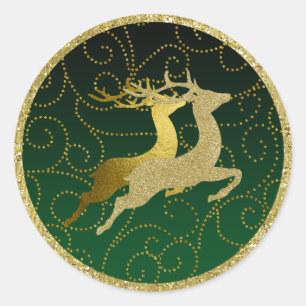 Any Colour Black Ombre Two Gold Reindeer Holiday Classic Round Sticker