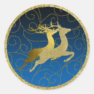 Any Colour Black Ombre Two Gold Reindeer Holiday Classic Round Sticker