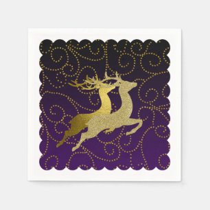 Any Colour Black Ombre Two Gold Reindeer Holiday Napkin