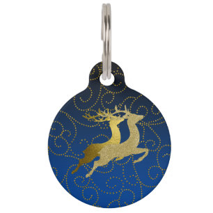 Any Colour Black Ombre Two Gold Reindeer Holiday Pet Tag