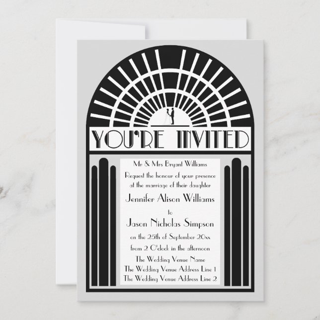 Any Colour Bold Art Deco Style Wedding Invitations (Front)